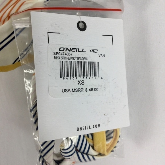 O’neill Classic Mika Stripe Knot Bandeau Style Bikini Top Size XS NWT - Picture 8 of 8